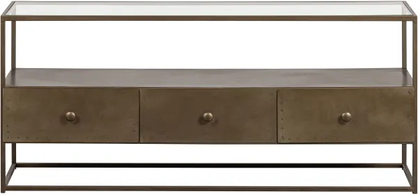BEPUREHOME Collection TV-bord, med 3 lådor - glas och antik mässingsjärn